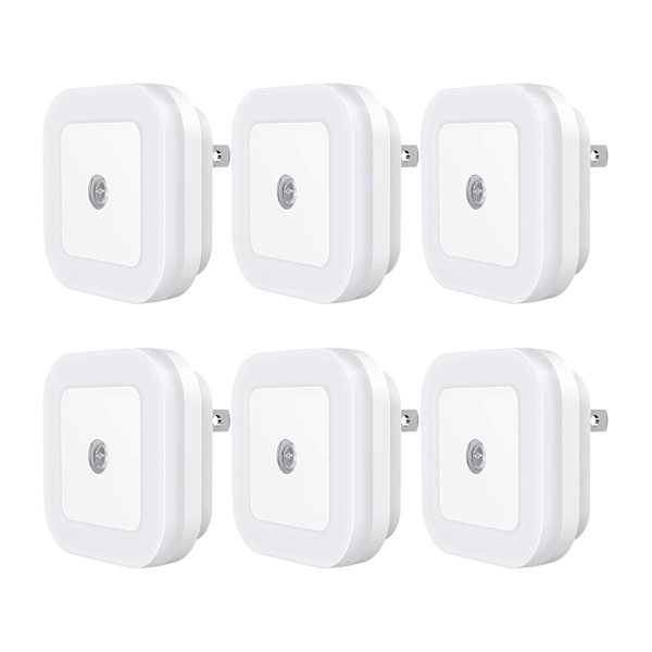 6-Pack Plug-in LED-nattlys med Dusk-to-Dawn-sensor for trapper