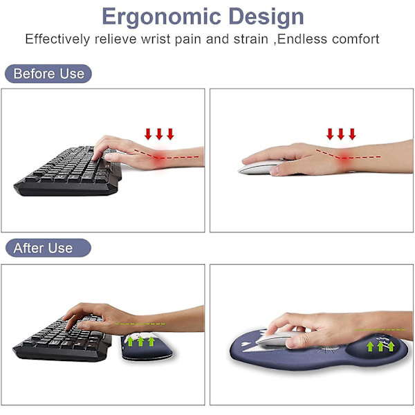 Tangentbord Musmatta Handledsstöd Gel Ergonomiskt handledsstöd Musmatta $ Halkfri gummibas med Memory Foam Handledsstöd Lämplig för bärbar dator Hem O