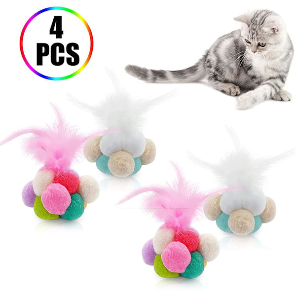 Katt färgglada bollar med klocka 4 delar färgglad plysch studsboll katt plysch boll leksaker katt boll