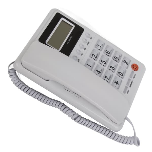 Stasjonær fasttelefon med LCD-skjerm og omringningsfunksjon - Hvit