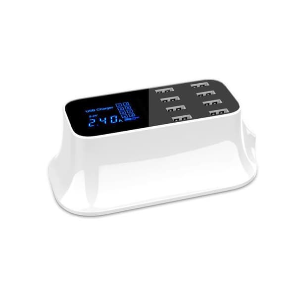 Universell Smart USB-lader med 8 USB-utganger, hurtigladeomformer, skjermdisplayladeradapter