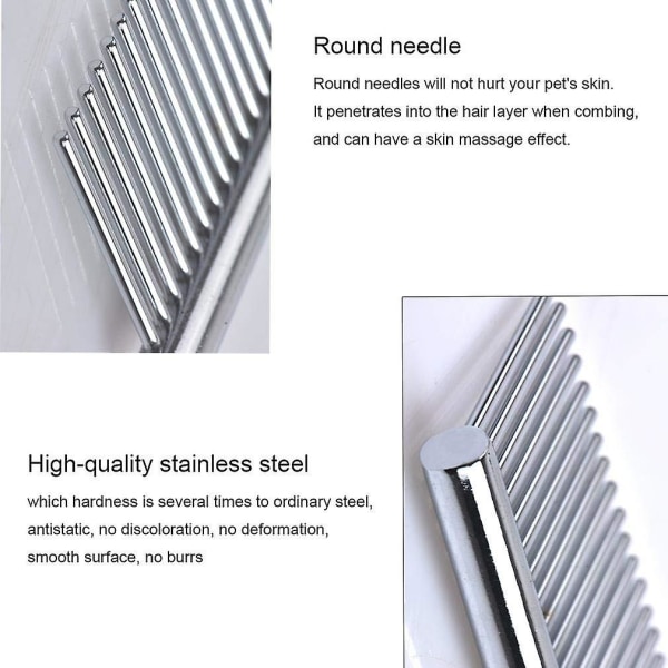 Pet Steel Kam afrundede ender Rustfrit stål Grooming Deshedding Tool