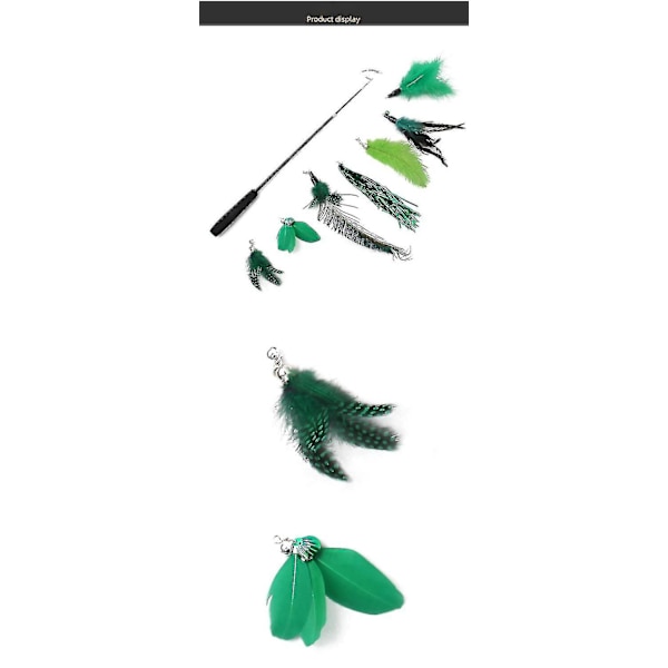Hmwy-rolig Cat Toy Stick Set med Bell Feather Teaser Wand Interactive Toy 7 Ersättningshuvuden Cat Toys