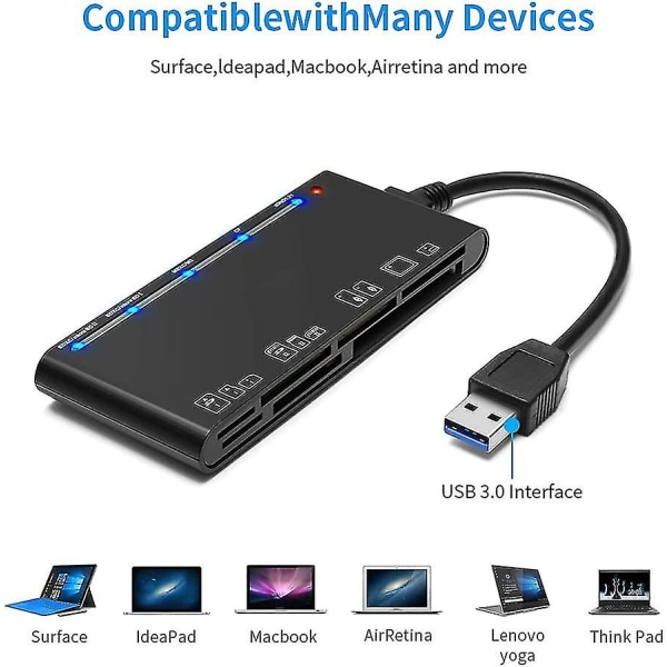 Kortläsare USB 3.0, 7 i 1 minneskortläsare, USB 3.0 High Speed ​​Cf/
