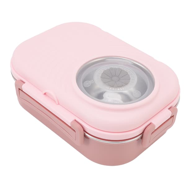 1450ml Rustfritt Stål Termisk Bento Matboks Dobbelt Lag Rombeholder for Studenter Rosa