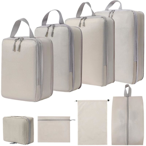 8 set kompressionspackningskuber för resor, ultralätta packningsorganisatorer för bagage resväska och ryggsäck BEIGE STYLE 1