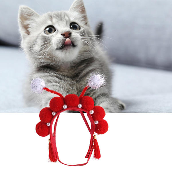 Husdjurshuvudbonader kinesisk stil dekorativ plysch Peking Opera Design Cat Cosplay Keps för fest Red