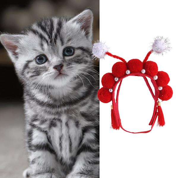 Husdjurshuvudbonader kinesisk stil dekorativ plysch Peking Opera Design Cat Cosplay Keps för fest Red