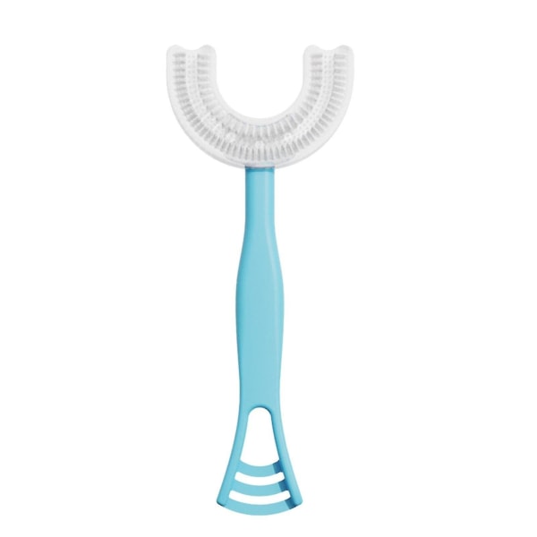 Blått langt håndtak 360 U silikon tannbørste munnrens for barn 6-12 år