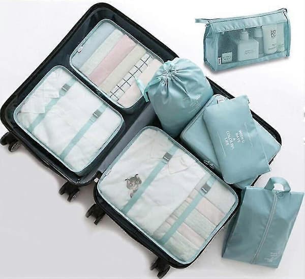 8-delars organiseringset bagage resväska förvaringsväskor packningskuber presenter Blue