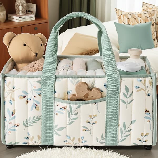 【BQ】Portable Storage Basket with Sturdy Handles Light Blue White Polyester Organizer for Car Trunk Home