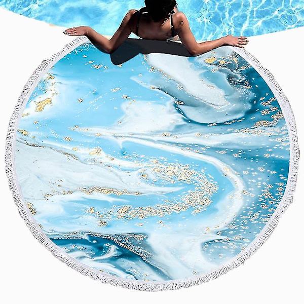 150 cm Rund Strandhandduk Vuxen Färgglad Kvicksand Dusch Badhandduk Simhandduk STT-056 Cyan Gray