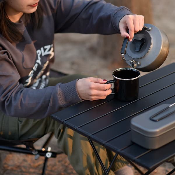 Udendørs Camping Bærbar Foldbart Bord Aluminium Legering Camping BBQ Gadebod Sidebord Sort S