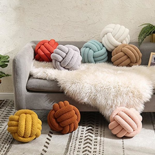 Knotted Ball Throw Pillow Ultra Soft Companionship Decorative Hand-woven Knotted Ball Lamb Velvet Sofa Cushion For Bathroom Brick Red