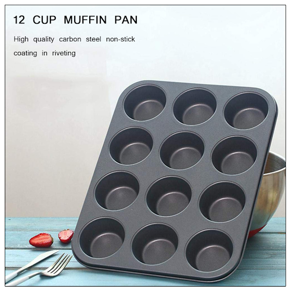 12-kops Non-stick Bageform til Muffins Genanvendelig Muffin Bageform og Cupcake Form