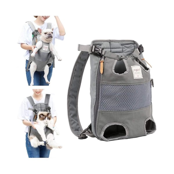 Pet Dog Carrier Ryggsäck Justerbar hund främre bärare, ben ut Lättpassad hund, stöd upp till 12 kg grey