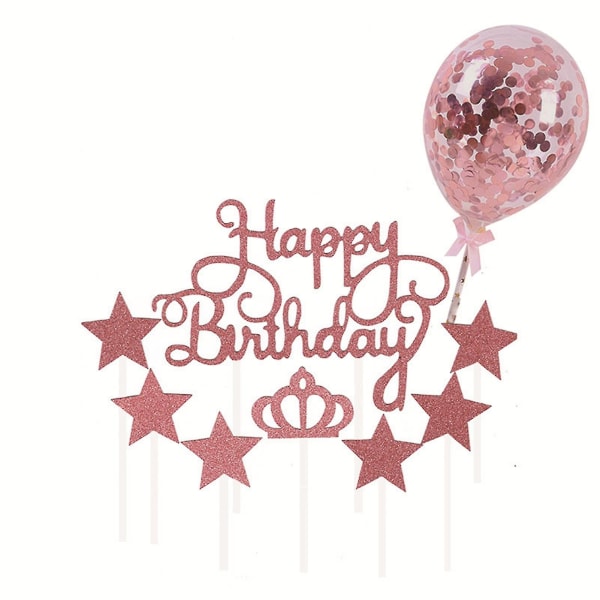 1 sæt kagekort Brugervenligt glitterpapir Pentagram fødselsdag Topper ballonsæt til børn C
