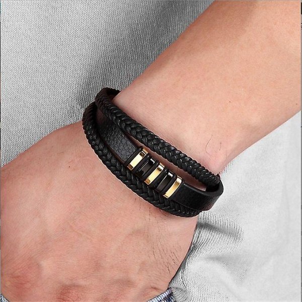 Rostfritt stål Läderarmband Herr Flerlagers vävt armband-unisex