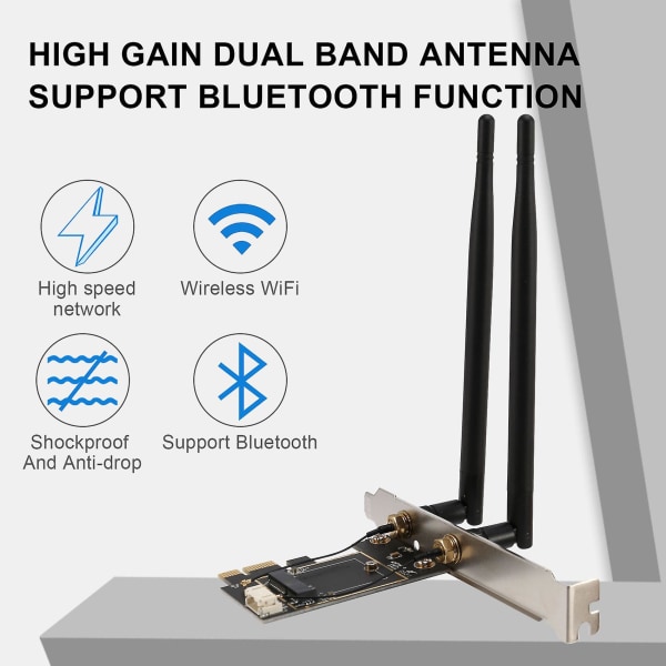 Pci-e X1 til M.2 Ngff E-nøgle Wifi Trådløs netværksadapter Konverterkort med Bluetooth til desktop black