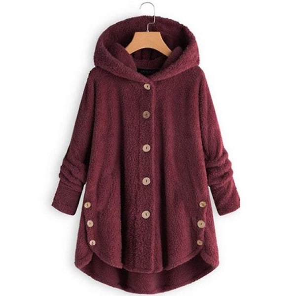 Damjacka Modeknapp Fluffig Ull Huvjacka Lös Vintervärme Plus Size Red wine 5XL