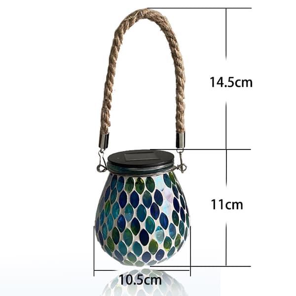 Mosaik solcellelanterne udendørs hængelampe, solcellebordlampe (blå)