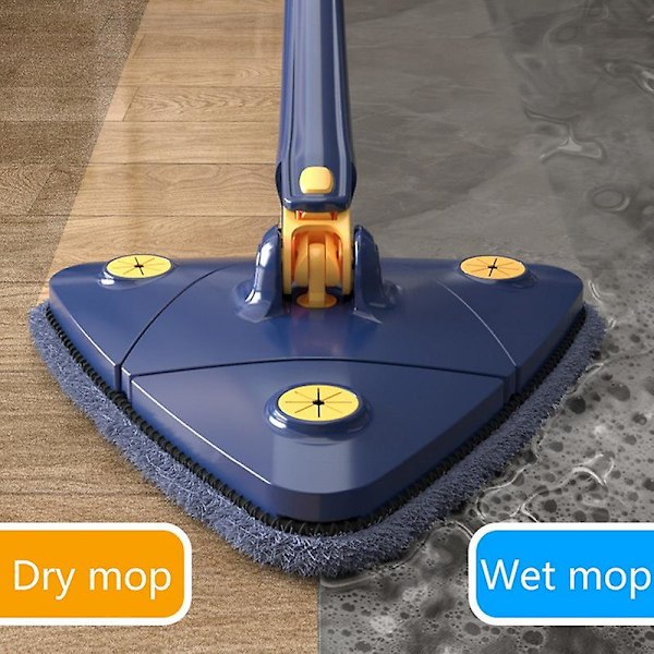 360 Pyörivä puristusmoppi Vahva vettä imevä jatkettava kolmiomoppi 1,3 m kodin lattiakattoon ikkunoiden puhdistustyökalut blue mop with 1cloth