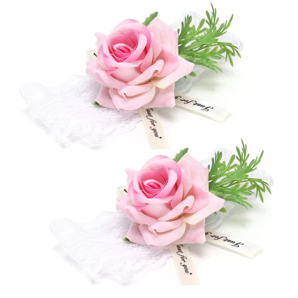 2 stk. Rosa Silke Brudepike Håndleddsblomst Brudebrystbukett Bryllupsdekorasjon