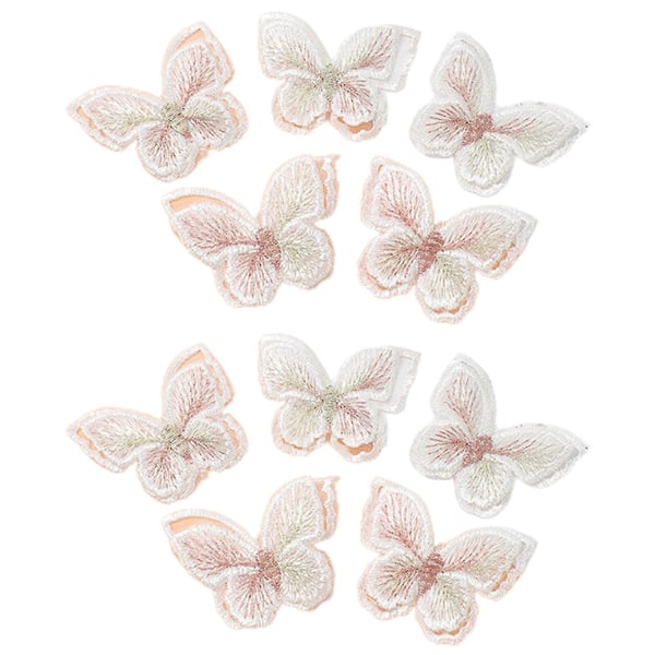 10pcs Butterfly Appliques Exquisite Handicraft Double Layers Diy Embroidery Butterfly Patches Craft Flower Accessories White