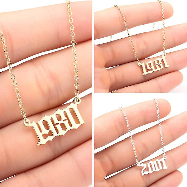 1980-2019 Birth Year Number Charm Pendant Stainless Steel Chain Necklace Jewelry Silver 2015