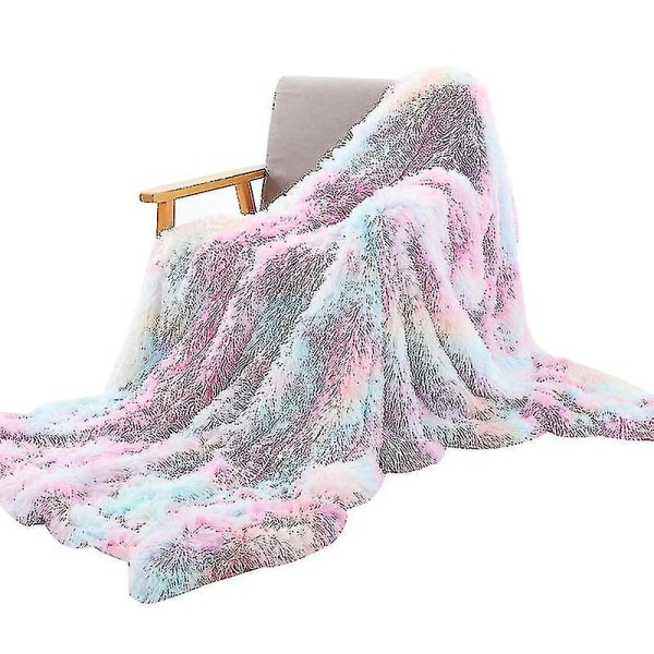 Plys dobbeltlagstæppe Nordic Style Sofa Tie-dye Blanket-3 Rainbow 50x70cm