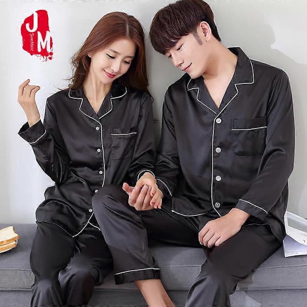 Sort silke pyjamassæt til mænd Grå mænd pyjamas Gray men pajama M