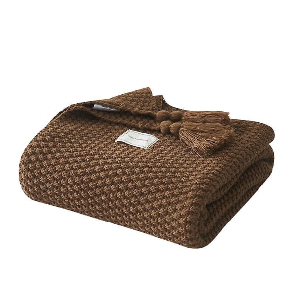Nordic Tassel Strikket Kugletæppe Uldtæppe Kontor Aircondition Frokostpause Tæppe Sjal Tæppe Sofa Fritid Tæppe Tæppe brown 130*170cm