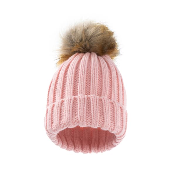 【BQ】Rosa vintermössa varm stickad mössa set huvud enkel boll