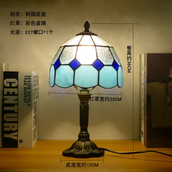 Bordlampe i Tiffany-stil for soverom, blå