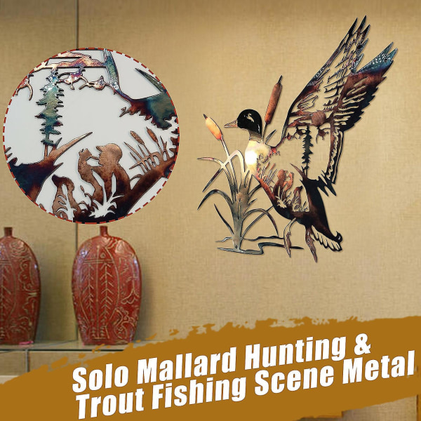 Jagt & Ørredfiskeri Scene Metal Væg Art Multicolor