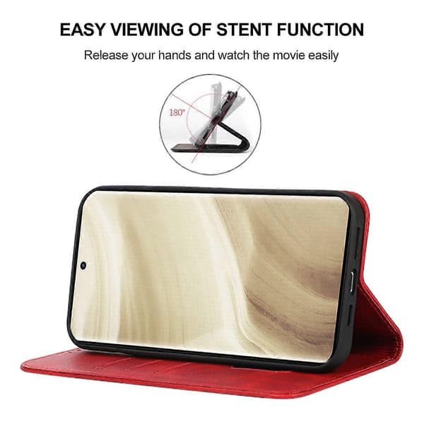 【BQ】Magnetic Closure Leather Phone Case Red Red For Realme GT5 Pro