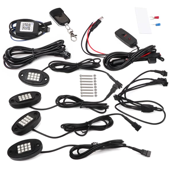 LED Rock Lights - 4 Pods för lastbil, UTV, ATV - Dimmer Switch ingår