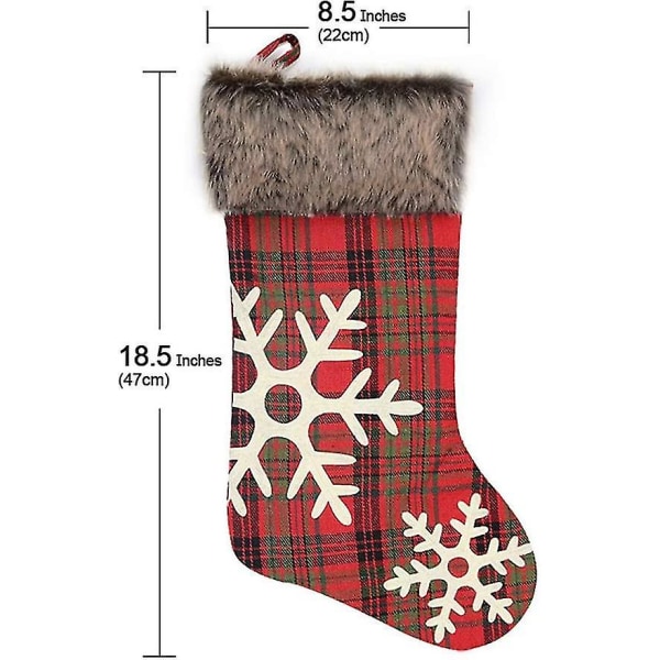 Julstrumpor 2021, 18 tums säckväv med stor plädad snöflinga och plyschfusk