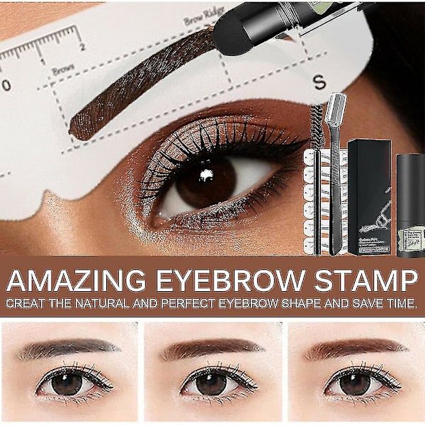 Ögonbryn Stamp Shaping Kit Återanvändbar Brow Powder Stencil Portable Set Mörkbrun