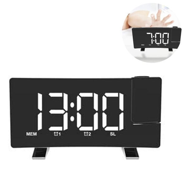 Projektionsvækkeur, radio digitalt ur til tung sovende black white