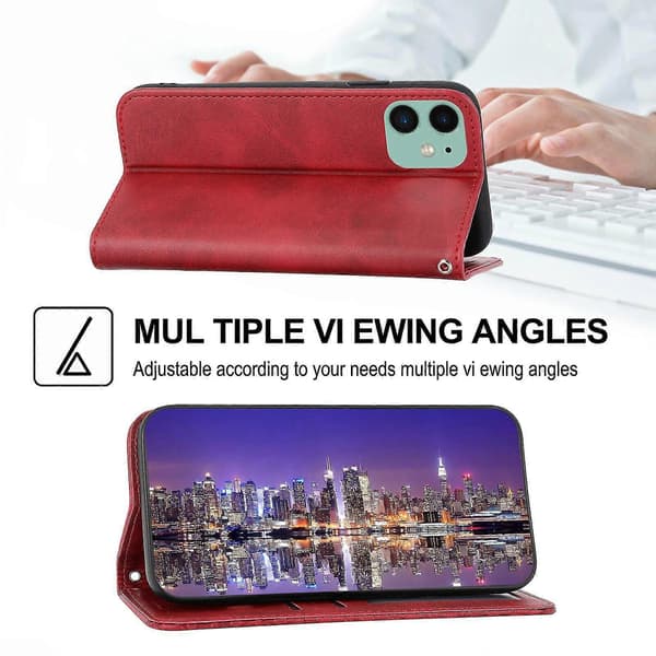 【BQ】För iPhone 12 Fodral, Läder Plånboksfodral med Rem Red iPhone 12