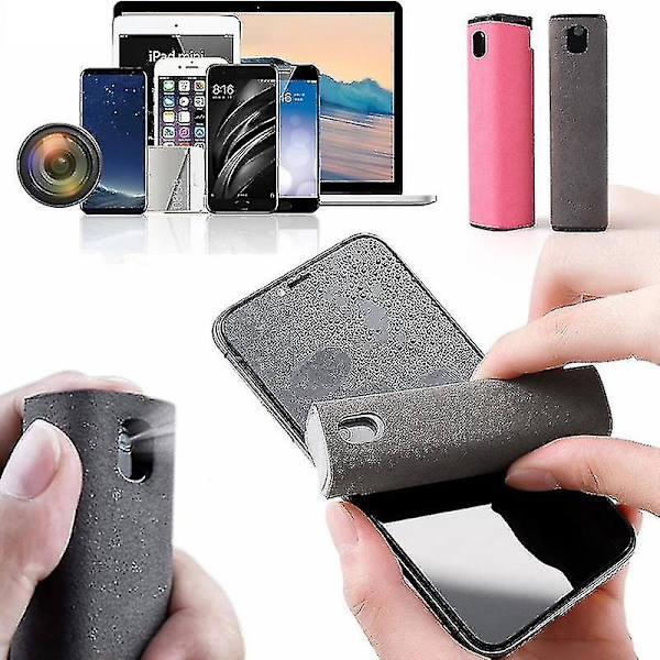 2 i 1 Telefon Screen Cleaner Spray Computer Mobiltelefon Screen Dust Remover Værktøj Mikrofiberklud til Iphone Ipad Apple Polish Pink