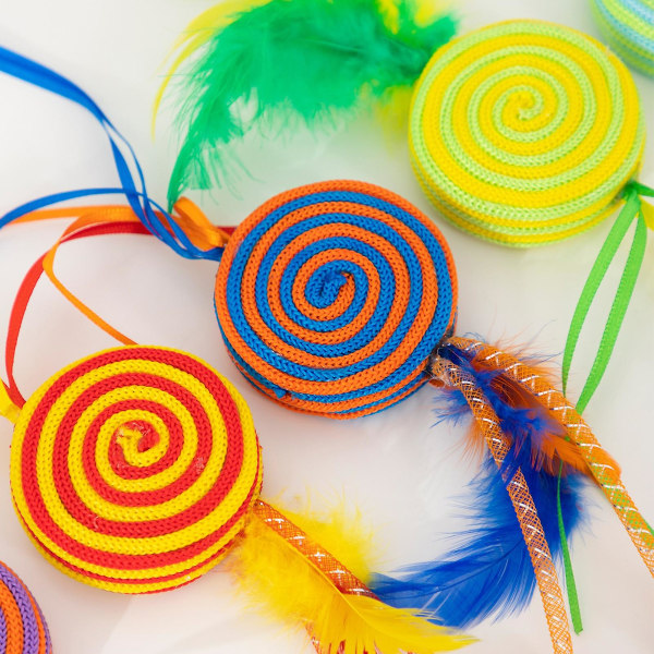 Katt skrapa leksak Färgglad tejp Bittålig lek för att lindra tristess Flätat rep Lollipop flytande bälte Kattstickleksak för husdjursstad Yellow
