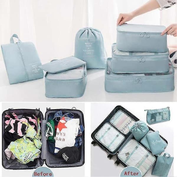 8-delars organiseringset bagage resväska förvaringsväskor packningskuber presenter Blue