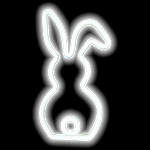 【BQ】Cute Easter Neon Sign Rabbit Lamp, Window Lights Bunny Neon for Easter Decoration, Wall Rabbit Room Decor Wall Decor Easter Gift - White Glowing D
