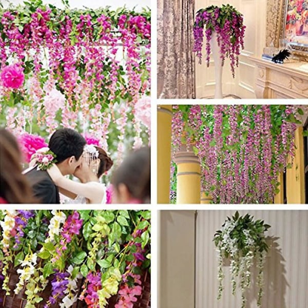 12 stk kunstig blomst Fake Wisteria Vine Silke Flower Pink