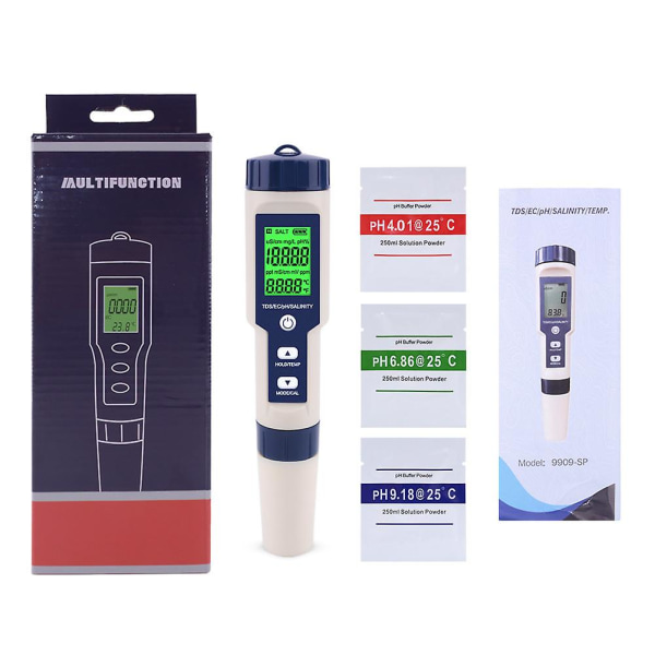 Vattentestare, bärbar 5-i-1 funktion Vattentestare Digital PH/Salthalt/Temperature/TDS/EC-mätare för trädgårdslabb