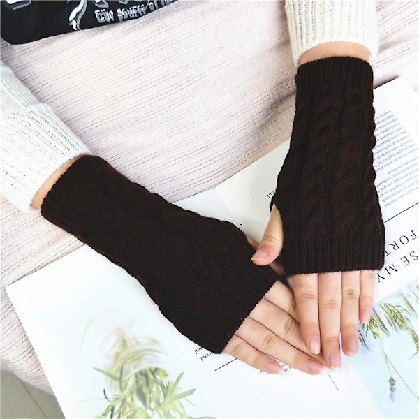 Nya Kvinnor Handvärmare Vinterhandskar Modestickning Faux Wool Vante Varma Fingerless Femme Kvinnor Handskar Coffee
