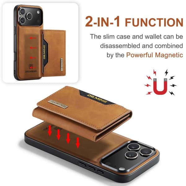 【BQ】iPhone 17 Pro Max Case Leather Wallet DG.MING M2 Series 3-Fold Card Bag Brun