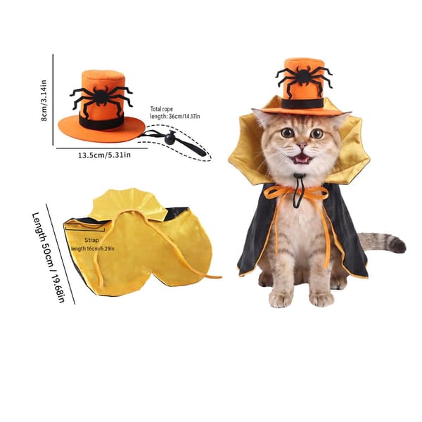 Kæledyrs Halloween-dekorationssæt med flere heksehatte, kapper og tilbehør, edderkop Spider Design